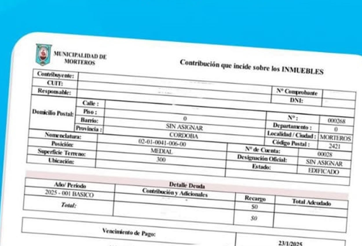 Morteros: Nueva fecha de vencimiento para el pago de la tasa por inmueble